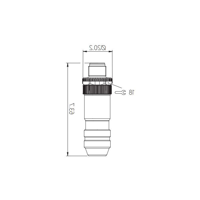 M12 4Pin、公头直型、螺钉连接、金属屏蔽、64F461 